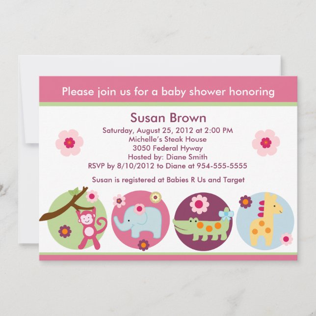 Lollipop Jungle Animals Baby Shower-inbjudan Inbjudningar (Framsida)