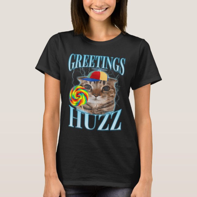 Lollipop Katt Meme Hälsningar Huzz Rollig Dum Kat  T Shirt (Framsida)