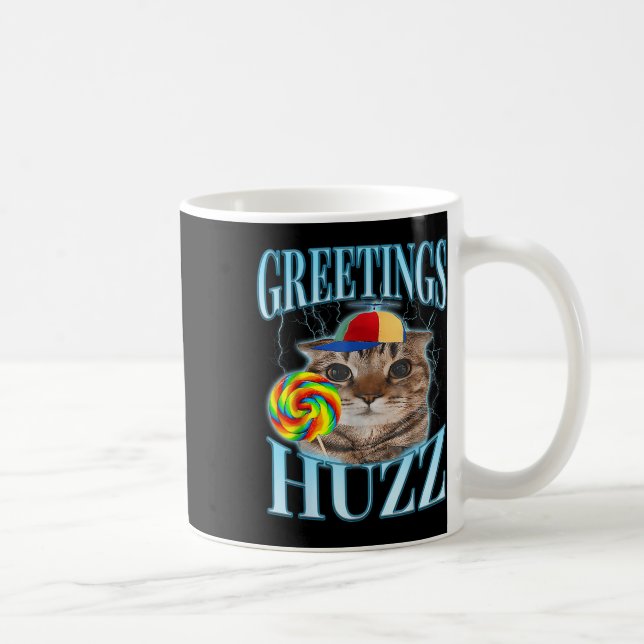 Lollipop Katt Meme Hälsningar Huzz Rollig Dum Katt Kaffemugg (Höger)