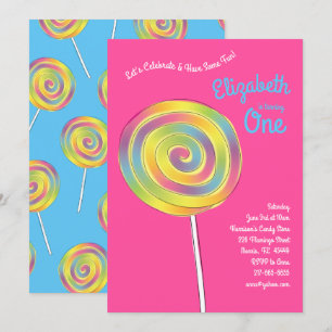 Lollipop Rainbow Candy Kids 1:a födelsedagen Party Inbjudningar