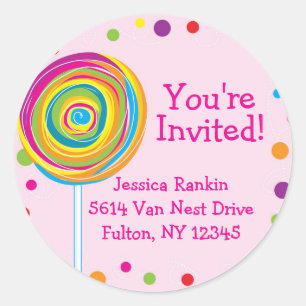 Lollipop Round Sticker Sugary Candy Candyland Rosa Runt Klistermärke