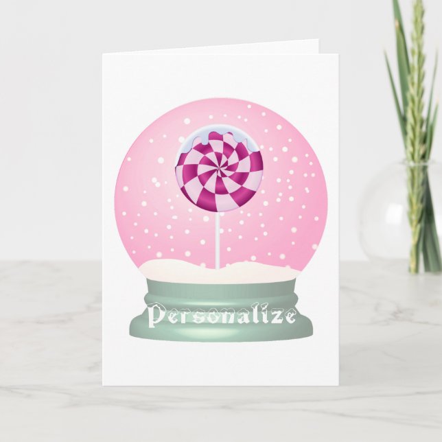 Lollipop snö globe söt rosa tjej vintertid kort (Framsida)