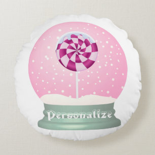 Lollipop snö globe söt rosa tjej vintertid rund kudde