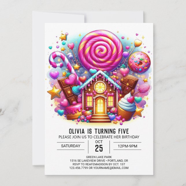 Lollipop Stollig Candyland Digital Birthday Inbjudningar (Framsida)