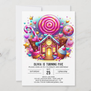Lollipop Stollig Candyland Digital Birthday Inbjudningar