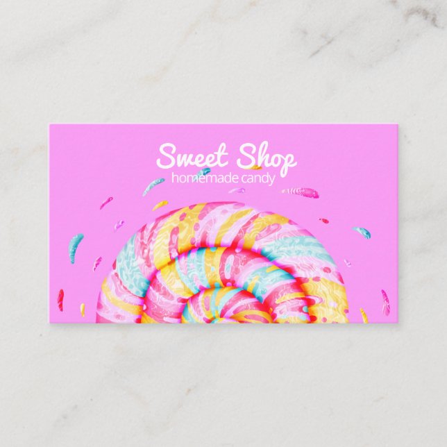 Lollipop Sweet Candy Illustration Homemade Rosa Visitkort (Framsida)