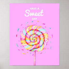 Lollipop Sweet Candy Illustration Rosa Poster