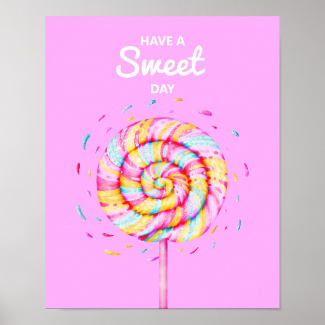 Lollipop Sweet Candy Illustration Rosa Poster (Framsidan)