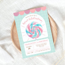 Lollipop Sweet Shop Birthday-inbjudan