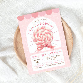 Lollipop Sweet Shop Rosa Birthday-inbjudan Inbjudningar