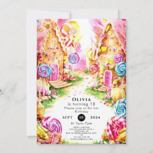Lollipop Whimsical Candyland Birthday Inbjudningar