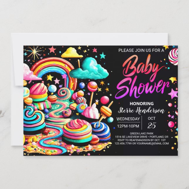 Lollipop Wonderland Bliss Baby Shower Inbjudningar (Framsida)