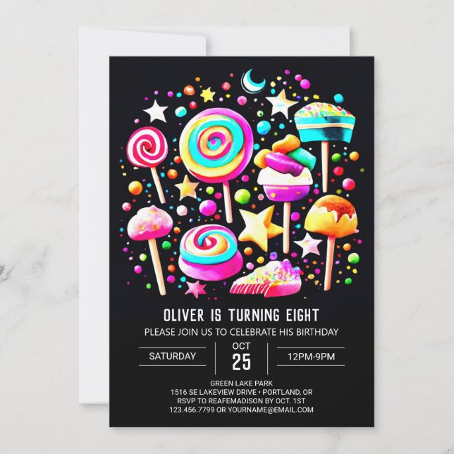 Lollipop Wonderland Bliss Birthday Inbjudningar (Framsida)
