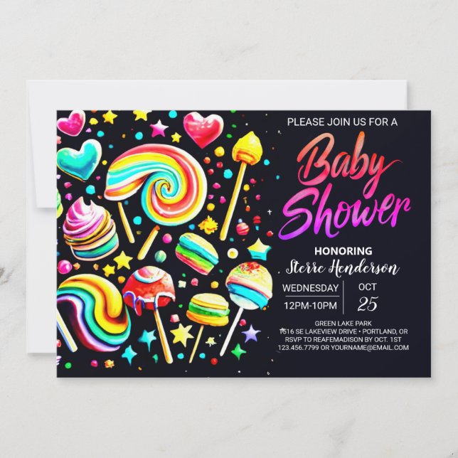 Lollipop Wonderland Colorful Baby Shower Inbjudningar (Framsida)