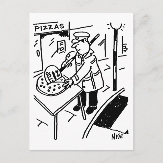 Lollipopman skär en pizza vykort (Framsida)