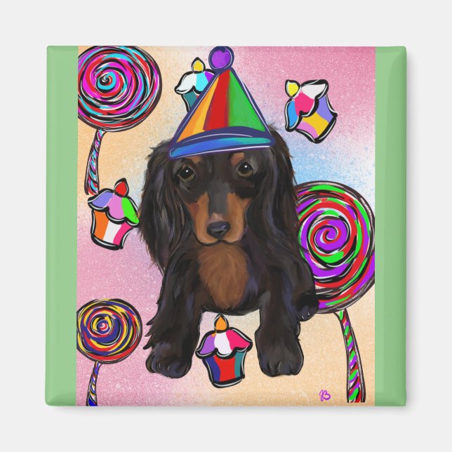 Lollipops Svart Doxie Magnet (Framsidan)