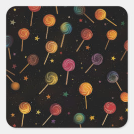 Lollipos in Space - Rainbow Stars Galaxy Black Fyrkantigt Klistermärke