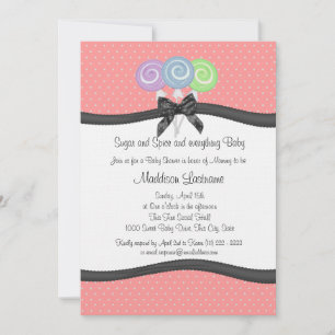Lollips och Polka dots Baby Shower Inbjudningar