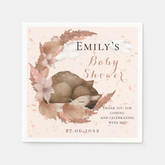 Lolly Bambi & Flowers Pastel Rosa Baby Shower Nap Pappersservett (Framsidan)