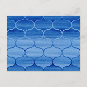 Lolly Blue Watercolor Ogee Mönster Vykort