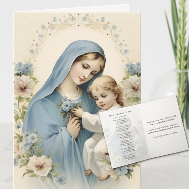"Lolly Dam klädd i blå Religiösa Dikt" Kort (A timeless Catholic classic poem and prayer by Mary Dixon Thayer.)