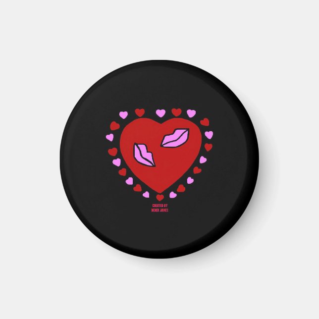 Lolly Heart Kisses Round Magnet (Framsidan)