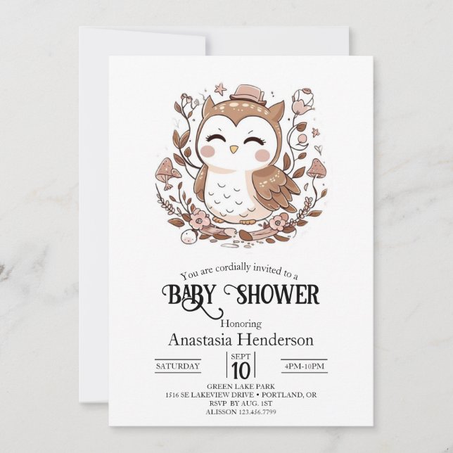 Lolly Mystical Uggla Baby Shower Inbjudningar (Framsida)