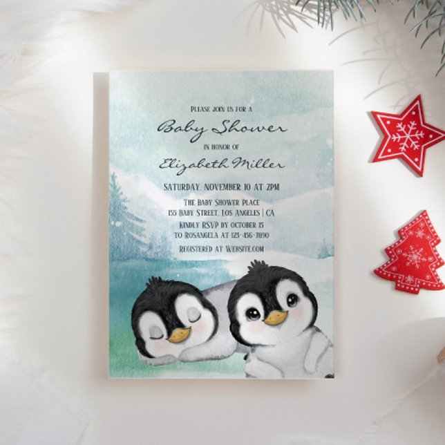 Lolly Penguins Snö Ligcape Baby Shower Inbjudningar (Skapare uppladdad)