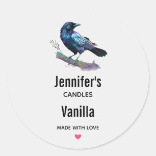 Lolly Raven på ett Träd Gren Candle Business Runt Klistermärke