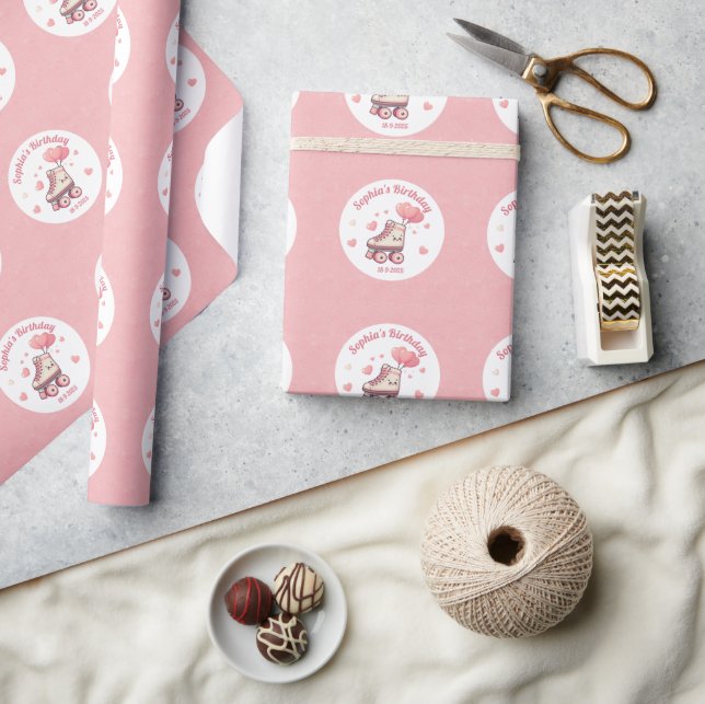 Lolly Roller Skating Rosa Girl Girl Girl Födelseda Presentpapper (Hantverk)