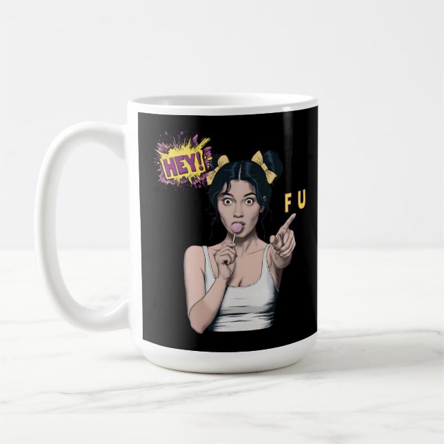 Lollypop Popart Tjej Och FU Kaffemugg (Vänster)