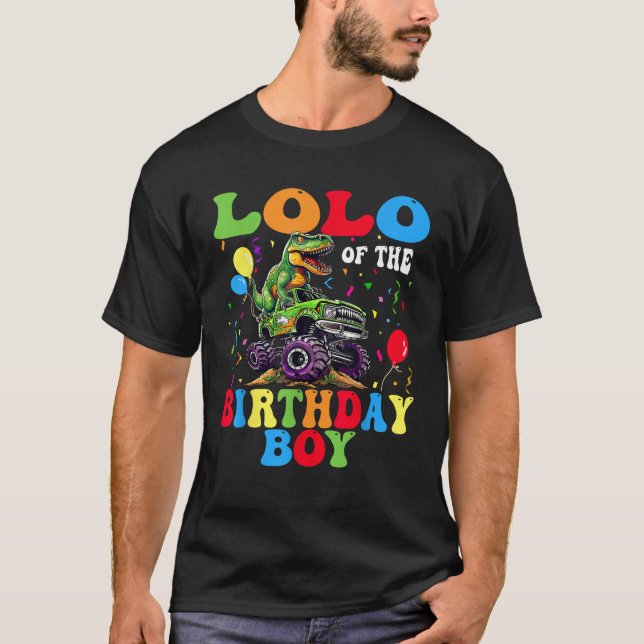 Lolo of the Birthday Boy Dinosaur Monster Lastbil T Shirt (Framsida)