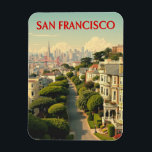 Lombard Street, San Francisco | Vintage Retro Magnet<br><div class="desc">Fånga själva essensen av San Francisco med den här vintagen retro-magnet med Lombard Street. Den här magneten är känd för sina ikoniska vrister och svänger inklädda med vibrerande trädgårdar och är en perfekt för att lägga till en charm till kylskåpet eller arbetsytan. Idealisk som souvenir eller gåva, firar den en...</div>