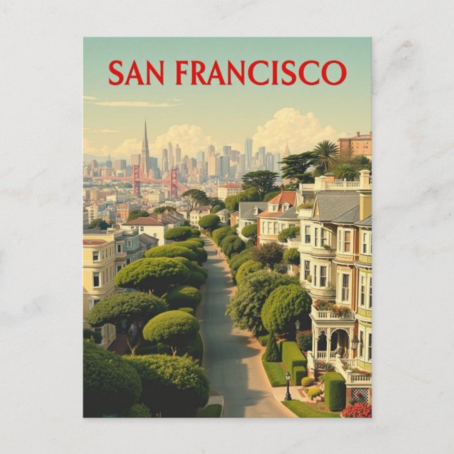 Lombard Street, San Francisco | Vintage Retro Vykort (Framsida)