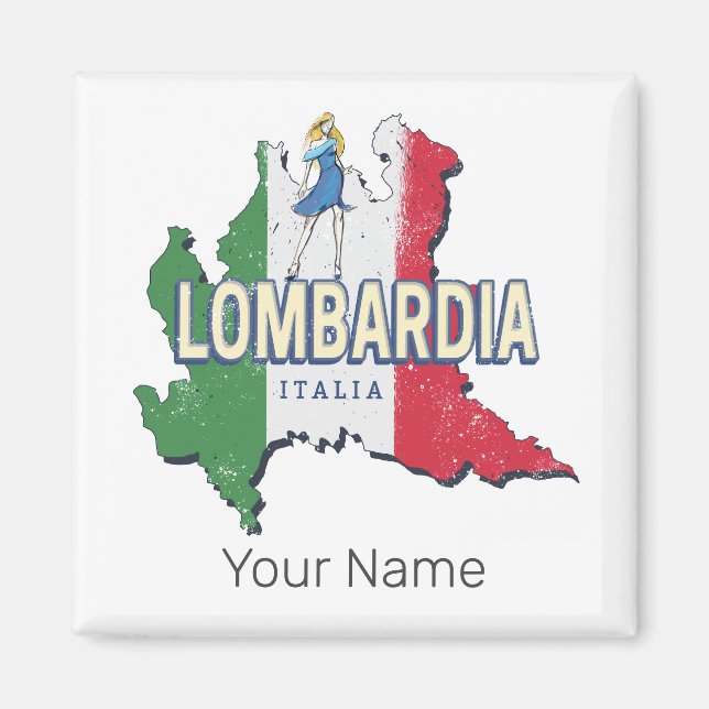 Lombardiet Italien Retro Regionen Karta Vintage So Magnet (Framsidan)