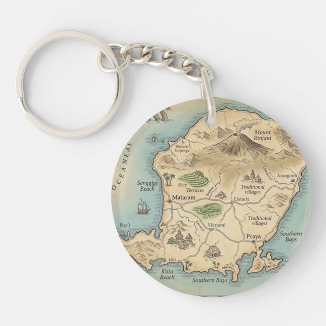 Lombok Indonesia Island Map Tropical Keychain (Framsidan)