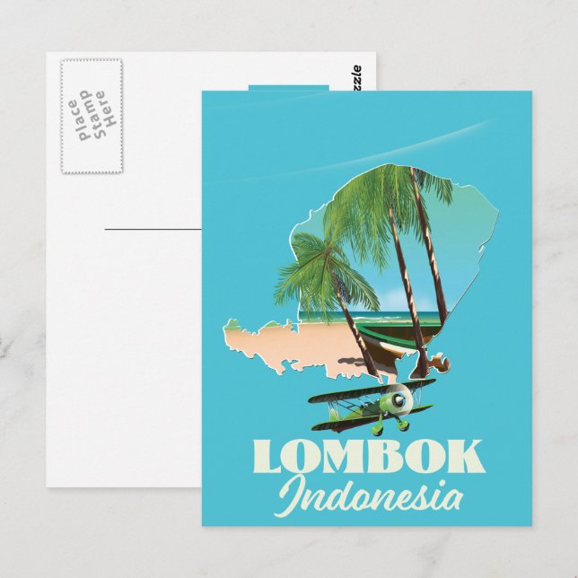 Lombok Indonesien karta Vykort (Fram/baksida)