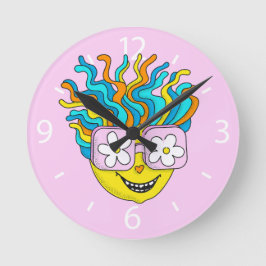 Lönande tecken med färgstark Rosa av glasögon Rund Klocka