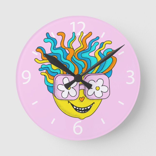 Lönande tecken med färgstark Rosa av glasögon Rund Klocka (Framsida)