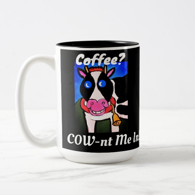 Lönande Tecknad Coffee Loving Cow Två-Tonad Mugg (Vänster)