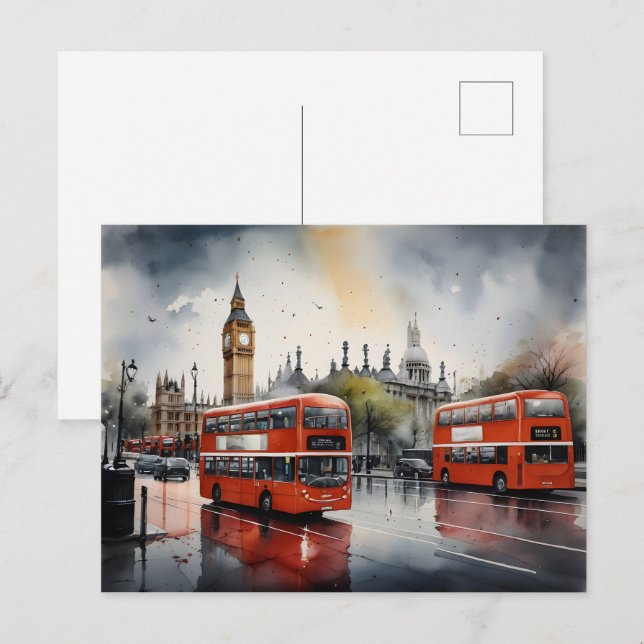London akvarell konst  vykort (Fram/baksida)