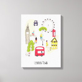 London Artsy Karta Tecknad Landmarks People Canvastryck