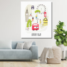 London Artsy Karta Tecknad Landmarks People