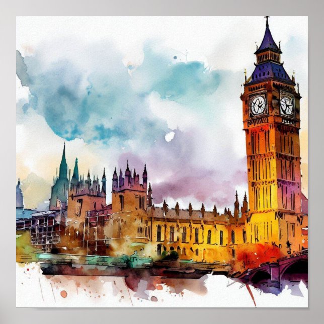 London-Big Ben-(A), Watercolor Poster (Framsidan)
