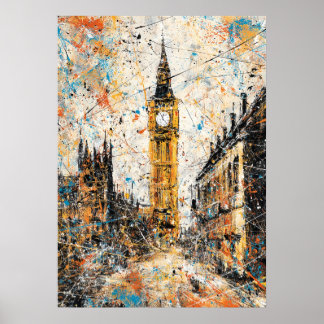 London Big Ben Abstract Drip Painting Poster