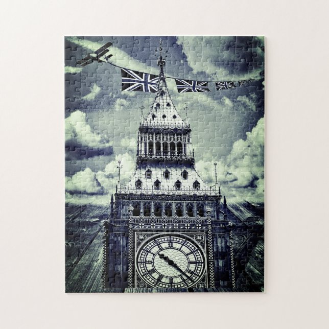 London, Big Ben & Airplane Union Jacks/Surreal Art Pussel (Vertikal)