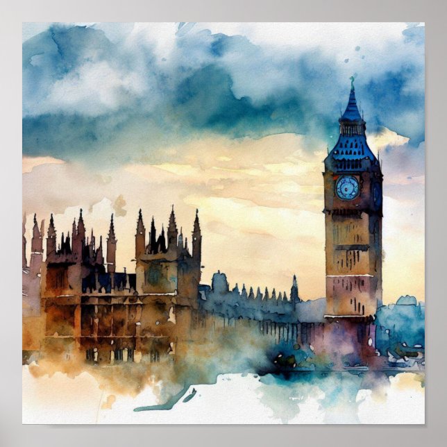 London-Big Ben-(B), Watercolor Poster (Framsidan)