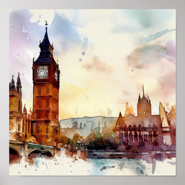 London-Big Ben-(C), Watercolor Poster (Framsidan)