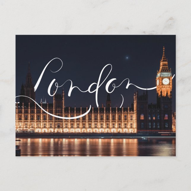 London/Big Ben Calligraphy Postcard Vykort (Framsida)