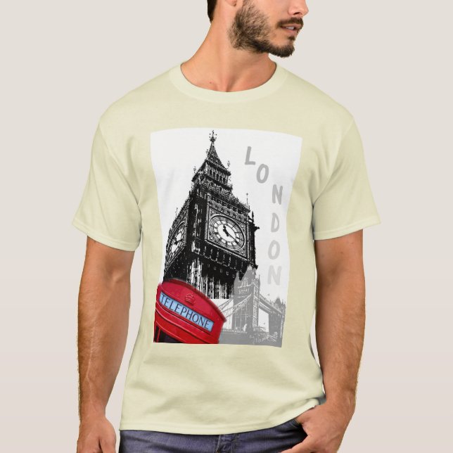 London Big Ben Clock Torn Red Telefon Box Trend T Shirt (Framsida)